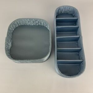 Vintage Quilted Satin‎ Dresser Vanity Boxes 50's MCM Light Blue Divided Lot Of 2